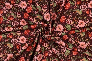 Multi Stoffe - Tricot stof - digitaal bloemetjes - burgundy - 27/7097-011
