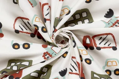Beddengoed stoffen - Katoenen stof - poplin - voertuigen - gebroken wit - 27/25628-051