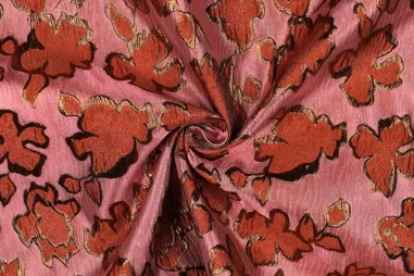 Nieuwe stoffen - Polyester stof - jacquard - bloemen - roze - 27/4529-001