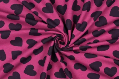 Kunstleer stof - Foil Bianca rekbaar kunstleer - oudroze - 1005-113 - Sweattricot - soft sweat - hartjes - roze - 27/7156-012