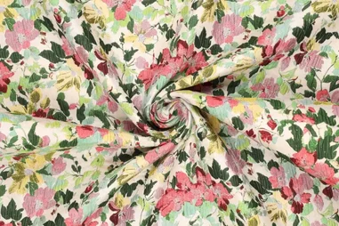 Polyester stoffen - Polyester stof - jacquard - bloemetjes - gebroken wit - 22768-025