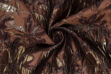 Polyester stoffen - Polyester stof - jacquard metaal - bloemen - bruin - 23189-100