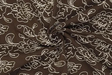 Zomer stoffen - Embroidery stof - katoen - bloemen - donkerbruin - 23205-100