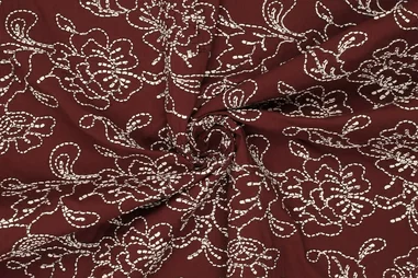 Zomer stoffen - Embroidery stof - katoen - bloemen - donkerrood - 23205-400