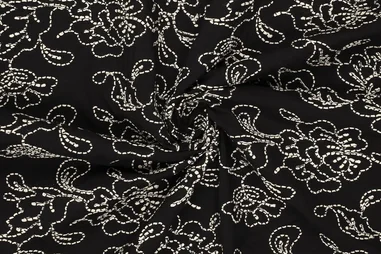 150gr/M² - Embroidery stof - katoen - bloemen - zwart - 23205-999