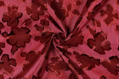 Rot - Polyester stof - jacquard - bloemen - rood - 4529-002