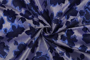 Nieuwe stoffen - Polyester stof - jacquard - bloemen - blauw - 4529-003