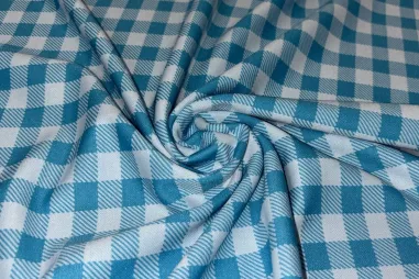 Nieuwe stoffen - Tricot stof - checks - wit/turquoise - JT111