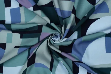 Kerst katoen stof - sneeuwvlokjes/postzegels - mint - 20765-021 - Viscose stof - lenzing ecovero - abstract - groen multi - 7385-005
