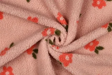 Nieuwe stoffen - Teddy stof - jacquard - bloemetjes - lichtroze - 8034-004