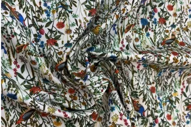 Viscose stof - digitaal bloemen en bladeren - multi - 22525-001 - Katoenen stof - vogels - multi - JT117