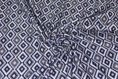 Tricot stoffen - Tricot stof - ruiten - blauwpaars - JT120