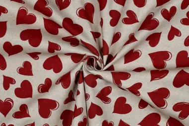 70% katoen, 30% polyester stoffen - Canvas met coating - hartjes - rood - 1995-002