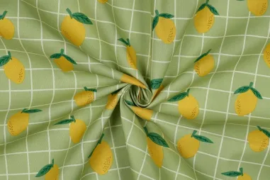 Tafelzeil stoffen - Katoen met coating - citroenen & checks - groen - 7050-006