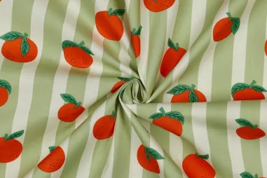 Tischdecke - Katoen met coating - sinaasappels & strepen - groen - 7050-016