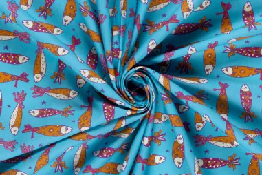 Vissen - Katoenen stof - poplin - vissen - aqua - 27/25634-004