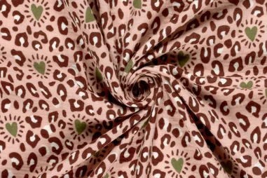 Mousseline stoffen - Mousseline stof - dierenprint & hartjes - lichtroze - 27/25332-012