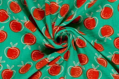 B-Trendy, editie 27 - Mousseline stof - appels - donker mint - 27/25373-022