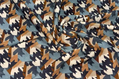 Uitverkoop - Viscose stof - abstract - blauw/bruin - JT144