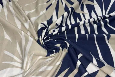 T-Shirt stoffen - Tricot stof - bladeren - donkerblauw - JT146