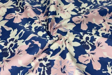 Uitverkoop - Katoenen stof - mix - bloemen - roze/kobalt - JT147