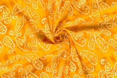 Katoen stof - zacht - oker - 1805-033 - Katoen stof - batik - voile - paisley - geel - 26318-033