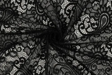 VH stoffen - Spitzenstoff – Blumen & Paisley – schwarz – 1612-001