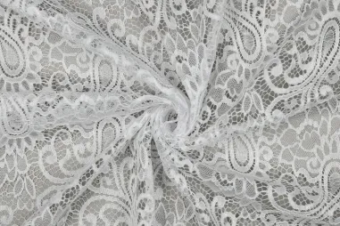 Viscose stof - bi-stretch - mix - wit - JT436 - Kant stof - bloemen & paisley - wit - 1612-016