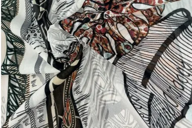 Voile - Voile stof - chiffon - bladeren - JT355
