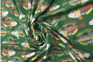 Vissen - Tricot stof - vissen - groen - JT353
