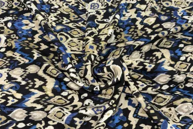 Neue Stoffe - Viscose stof - abstract - zwart/blauw/beige - JT344