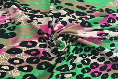 Dierenprint stoffen - Tricot stof - ribtricot - dierenprint - roze/groen - JT336
