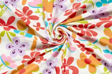 Bloemetjes stoffen - Tricot stof - bloemen - gebroken wit - 27/25722-051