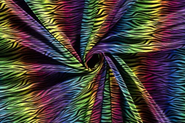 130gr - Rekbare stof - digitaal zebraprint - zwart/multi - 20819-069