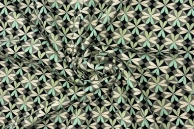 Katoen stof - stars - mint - 4954-011 - Tricot stof - bloemetjes - groen - JT315