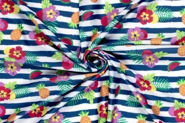 zwemkleding stoffen - Dehnbarer Stoff – Swimwear – Blumen, Früchte & Streifen – mehrfarbig – 21674-005