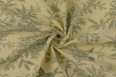 katoenen stoffen met print - Baumwollstoff – Popeline – Vögel & Blumen – Mint – 60690-021