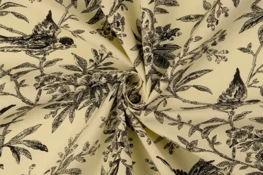 katoenen stoffen met print - Katoenen stof - poplin - vogels & bloemen - zwart - 60690-069