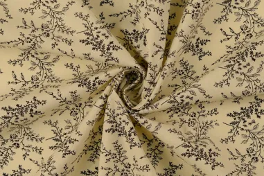 Brandvertragende stof voering zwart - Katoenen stof - poplin - bladeren - zwart - 60692-069