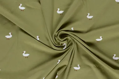 Tricot kinderstoffen - Tricot stof - eenden - olijfgroen - 26634-026