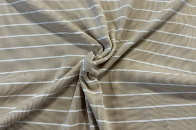Beige stoffen - Tricot stof - ribtricot - strepen - beige - 25421-052