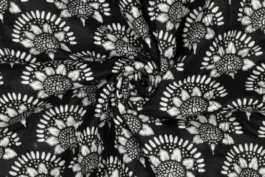 Embroidery stof - scuba suede - bloemen - zwart - 23211-999 - Gesteppter Stoff – Baumwollvoile – Blumen – schwarz – 1960-001