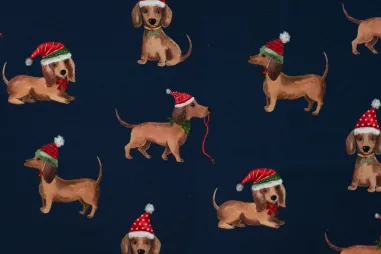 Spijkerstof - denim - jacquard - hartjes - blauw - 48133-960 - Kerststof - French Terry - honden - denimblauw - CR7012-960