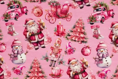 Viscose stof - satijn - digitaal stippen - roze - 60250-012 - Kerststof - French Terry - Kerstmis - roze - CR7015-120 