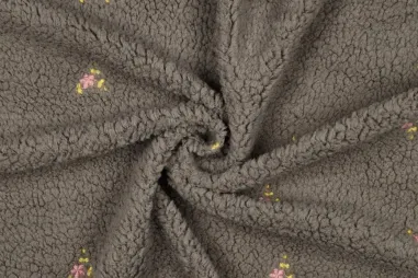 Teddy stoffen - Teddy stof - embroidery - bloemetjes - taupe - 4728-002