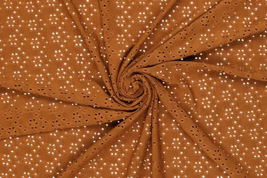 95% polyester, 5% elastan stoffen - Tricot stof - broderie - bruin - 16695-098