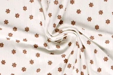 Zachte stoffen - Tricot stof - ajour - bloemetjes - gebroken wit - 26633-051