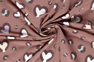 250gr/M² - Tricot stof - French Terry - dierenprint & hartjes - mauve - 26688-042