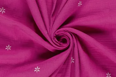 Fuchsie - Embroidery stof - mousseline - bloemetjes - fuchsia - 25272-017