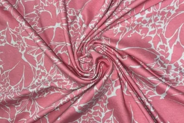 Uitverkoop - Tricot stof - bloemen - roze - JT848